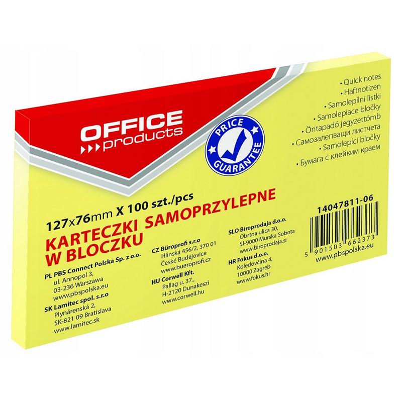 Notes samoprzylepny 76x127 OFFICE PRODUCTS - 100 kartek