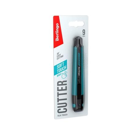 Nóż wysuwany BERLINGO 9mm  Soft Touch czarne ostrze z blokadą - turkusowy