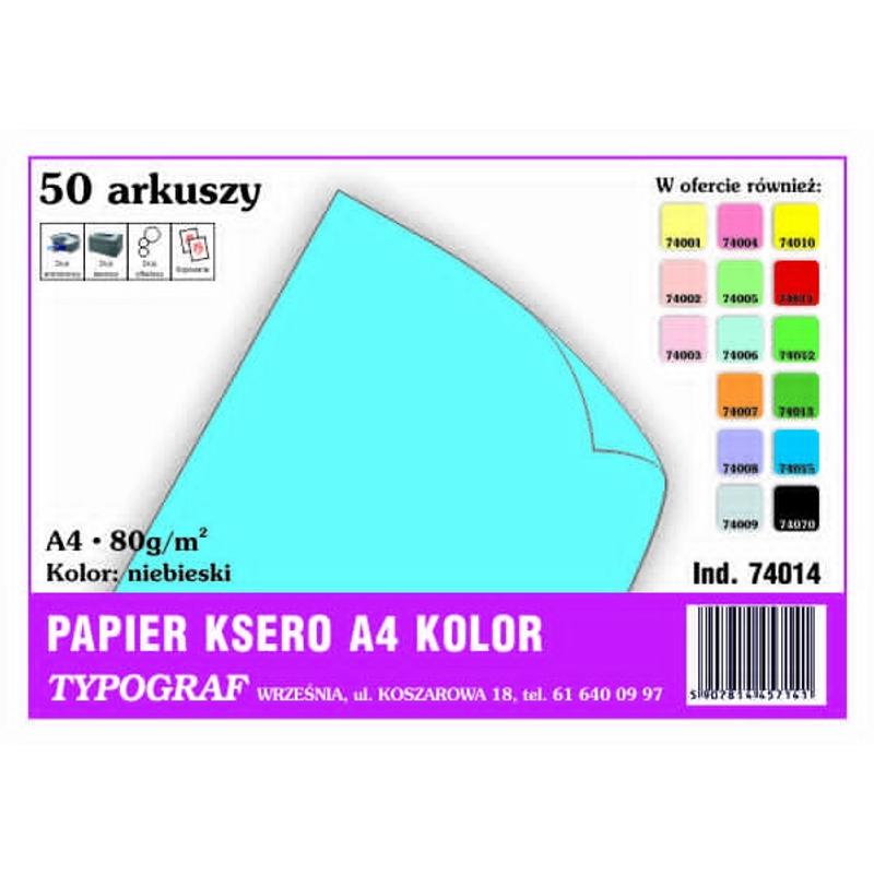 Papier A4 kolor 50 arkuszy TYPOGRAF (74014) - niebieski