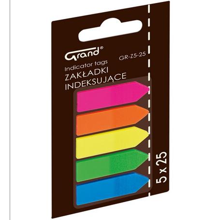 Zakładki indeksujące 12x45mm GRAND foliowe strzałki - neon