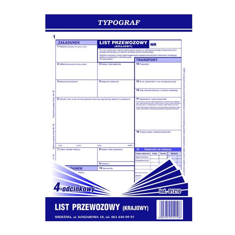 Druk Krajowy List przewozowy A4 01210