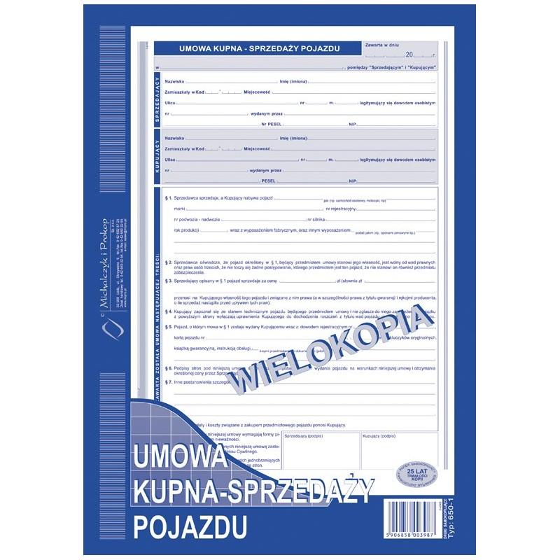 Druk Umowa Kupna Sprzedaży pojazdu 650-1