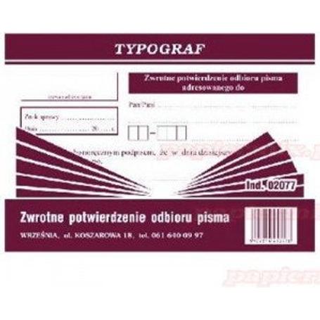 Druk Zwrotne potwierdzenie odbioru pisma A6 02077