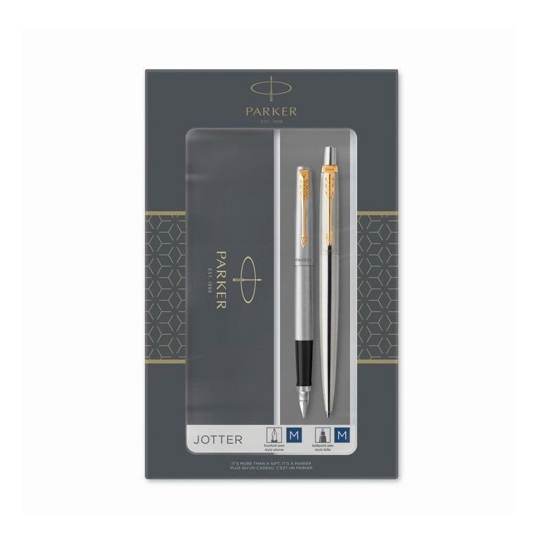 Pióro wieczne PARKER + Długopis Parker JOTTER stalowy GT - zestaw