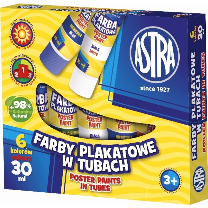 Farby plakatowe   6 kolorów w tubkach 30 ml Astra