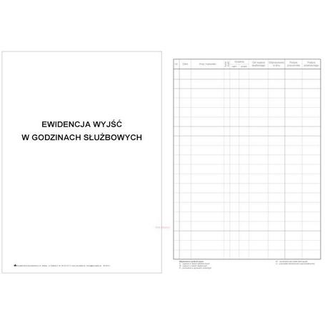 Druk Ewidencja wyjść w godzinach służbowych A4  02082