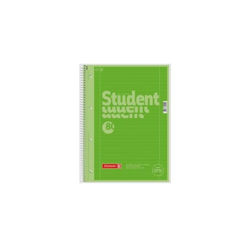 Kołozeszyt A4  80k BRUNNEN PREMIUM Green w kratkę + linia 40/40 - gramatura papieru 90g/m2