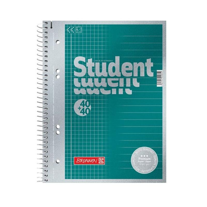 Kołozeszyt A5  80k BRUNNEN PREMIUM Green w kratkę + linia 40/40 - gramatura papieru 90g/m2