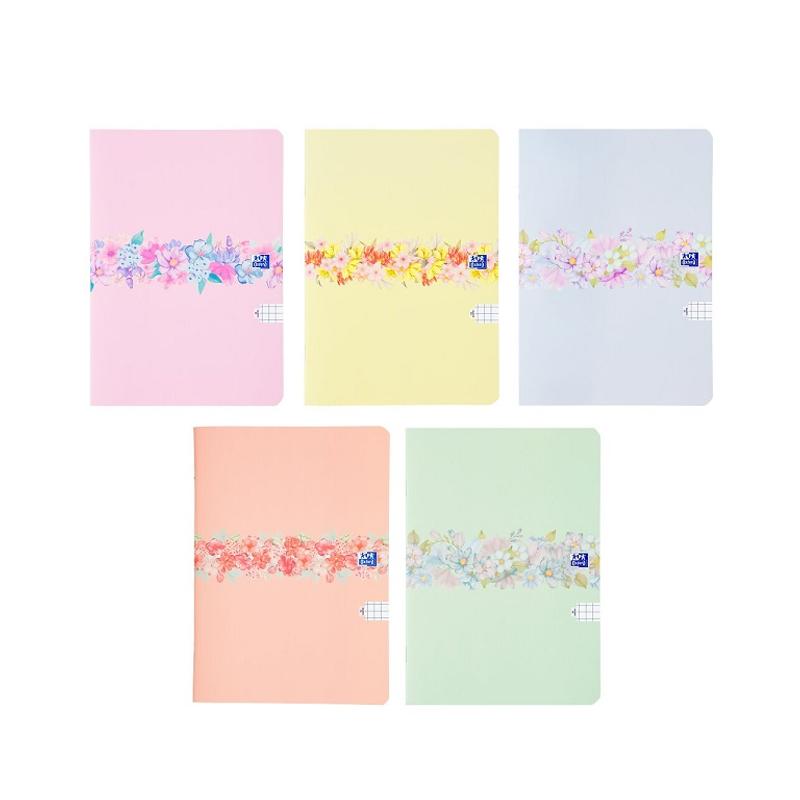 Zeszyt A5 32k  kratka - Miękka oprawa OXFORD FLOWERS pastel z marginesem mix okładek