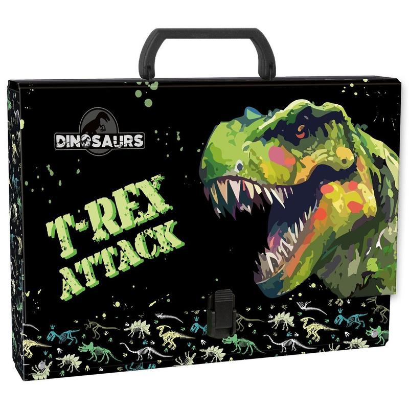 Teczka z rączką dziecięca DERFORM tekturowa - dinozaur T-REX