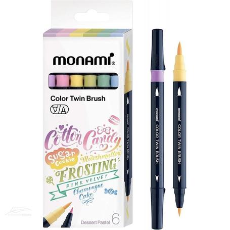 Pisaki  MONAMI 12 kolorów dwustronne, pędzelkowe BRUSHPEN Dessert Pastel - a'6szt.