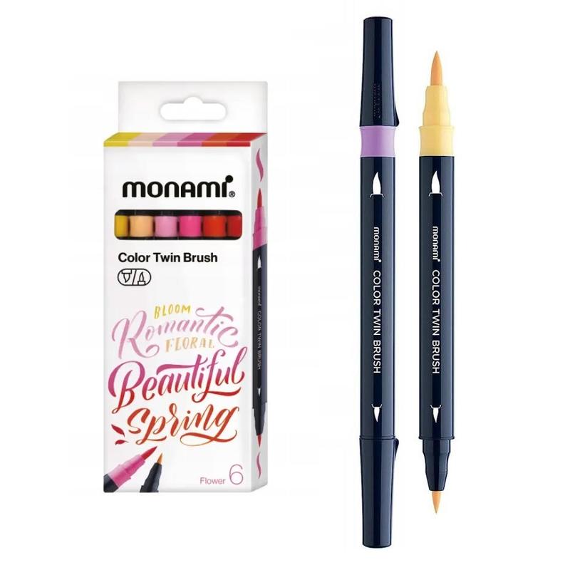 Pisaki  MONAMI 12 kolorów dwustronne, pędzelkowe BRUSHPEN Flower - a'6szt.