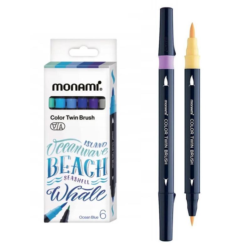 Pisaki  MONAMI 12 kolorów dwustronne, pędzelkowe BRUSHPEN Ocean Blue - a'6szt.