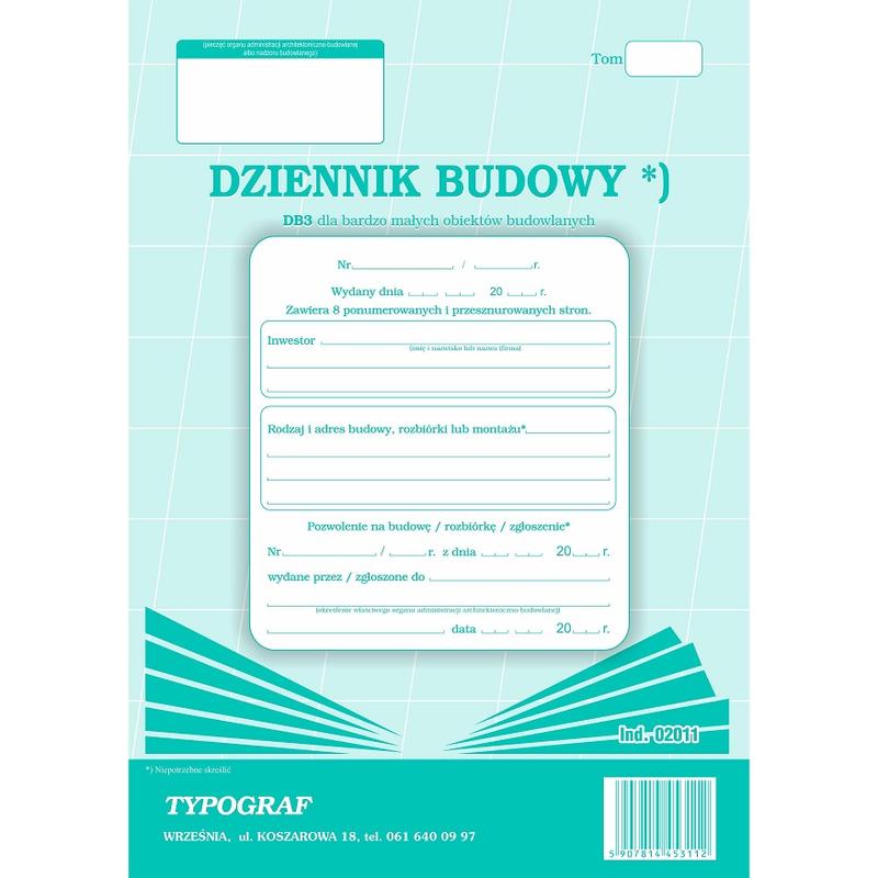Druk Dziennik Budowy DB3 A4 4 kartki