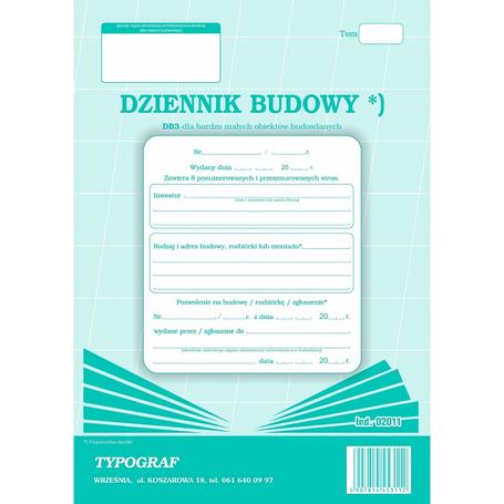 Druk Dziennik Budowy DB3 A4 4 kartki